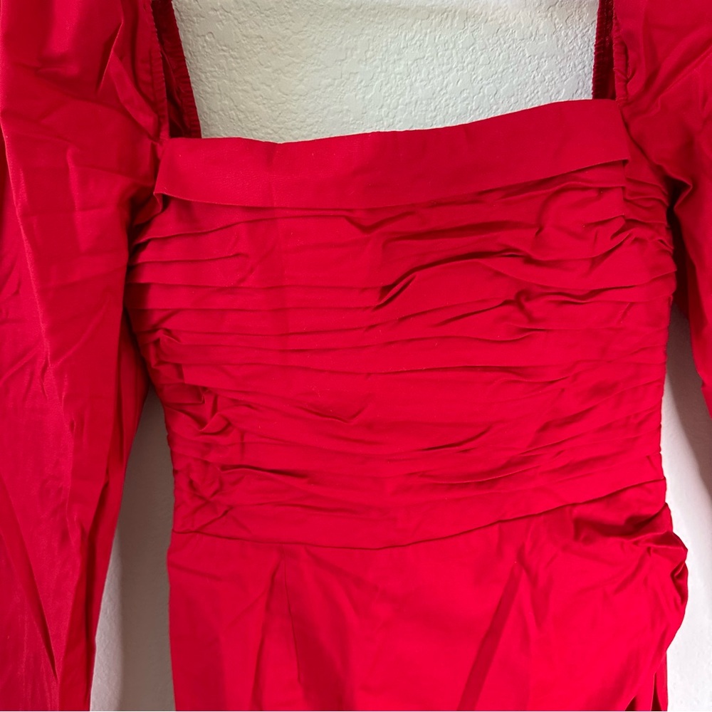 NWT REFORMATION Isaac Ruched Organic Cotton Dress in Red SZ US 8 - Picture 7 of 11